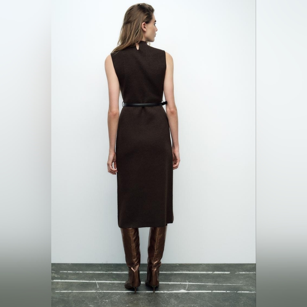 Zara Long Knit Dress With Belt Size XL - Picture 3 of 14